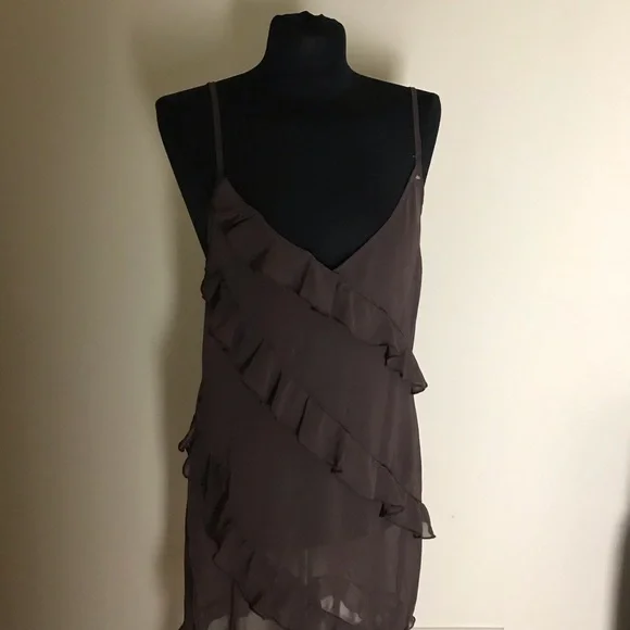 PrettyLittleThing Chocolate Chiffon Sheer Shift Dress NWT - Picture 2 of 7